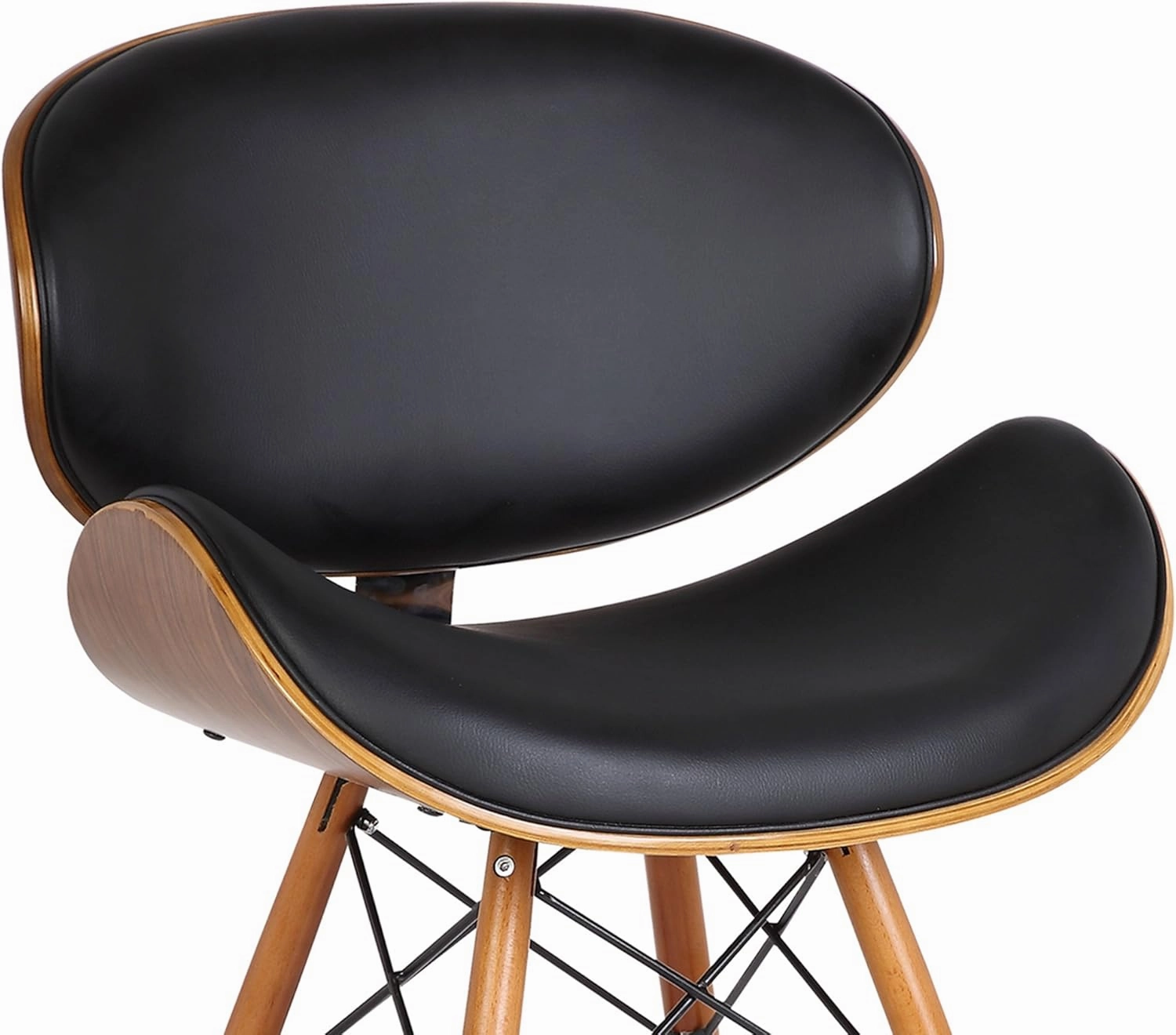 Armen Living Cassie Dining Chair in Black Faux Leather and Walnut Wood Finish 20D x 21W x 31H in