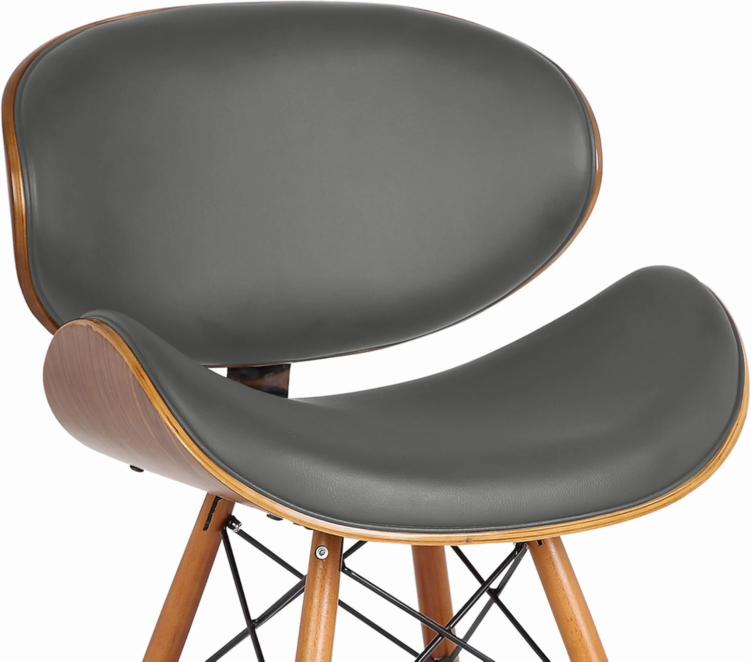 Armen Living Cassie Dining Chair in Grey Faux Leather and Walnut Wood Finish, Gray/Walnut Finish, 20D x 21W x 31H in