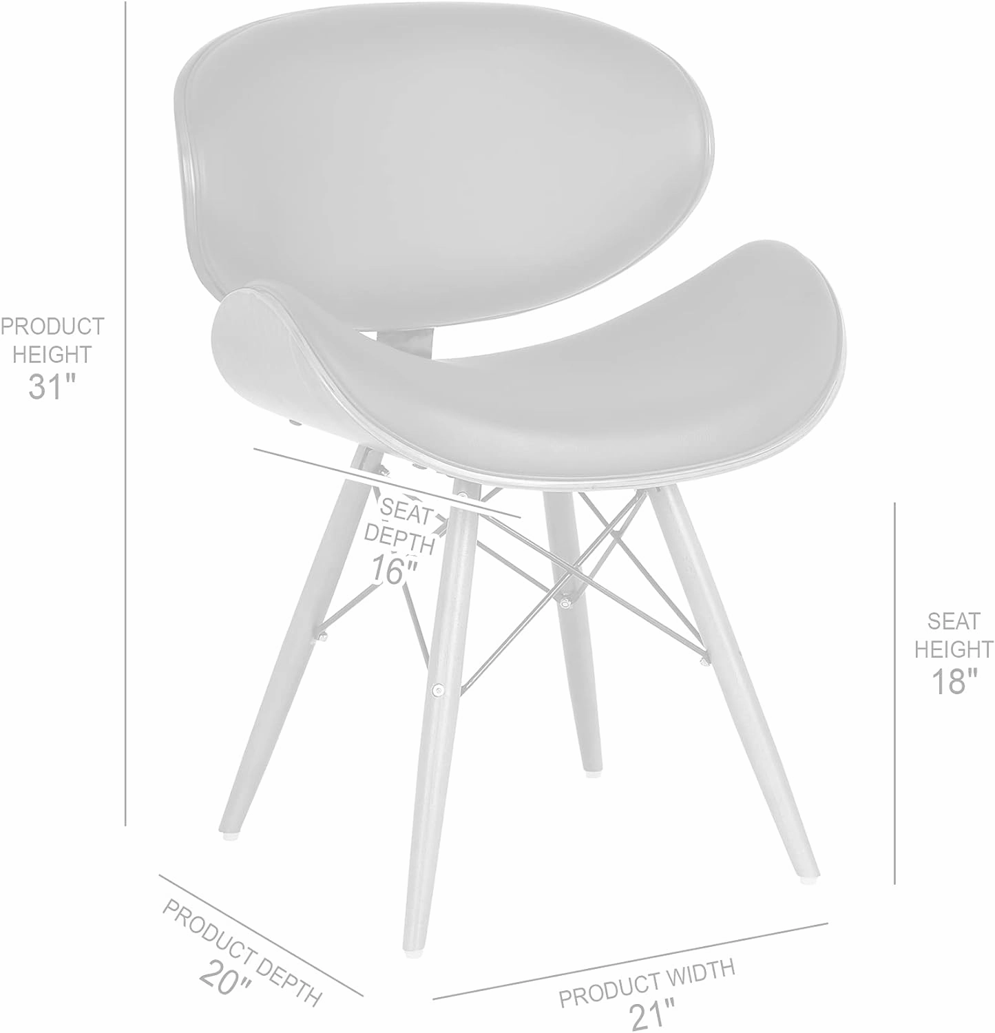 Armen Living Cassie Dining Chair in Grey Faux Leather and Walnut Wood Finish, Gray/Walnut Finish, 20D x 21W x 31H in