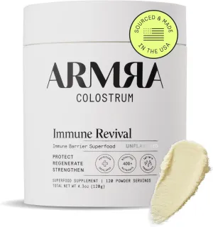 ARMRA Colostrum™ Premium Powder, Grass Fed, Gut Health Bloating Immunity Skin & Hair, Contains 400  Bioactive Nutrients, Potent Bioavailable, Keto, Gluten & Fat Free (Unflavored | 120 Servings)