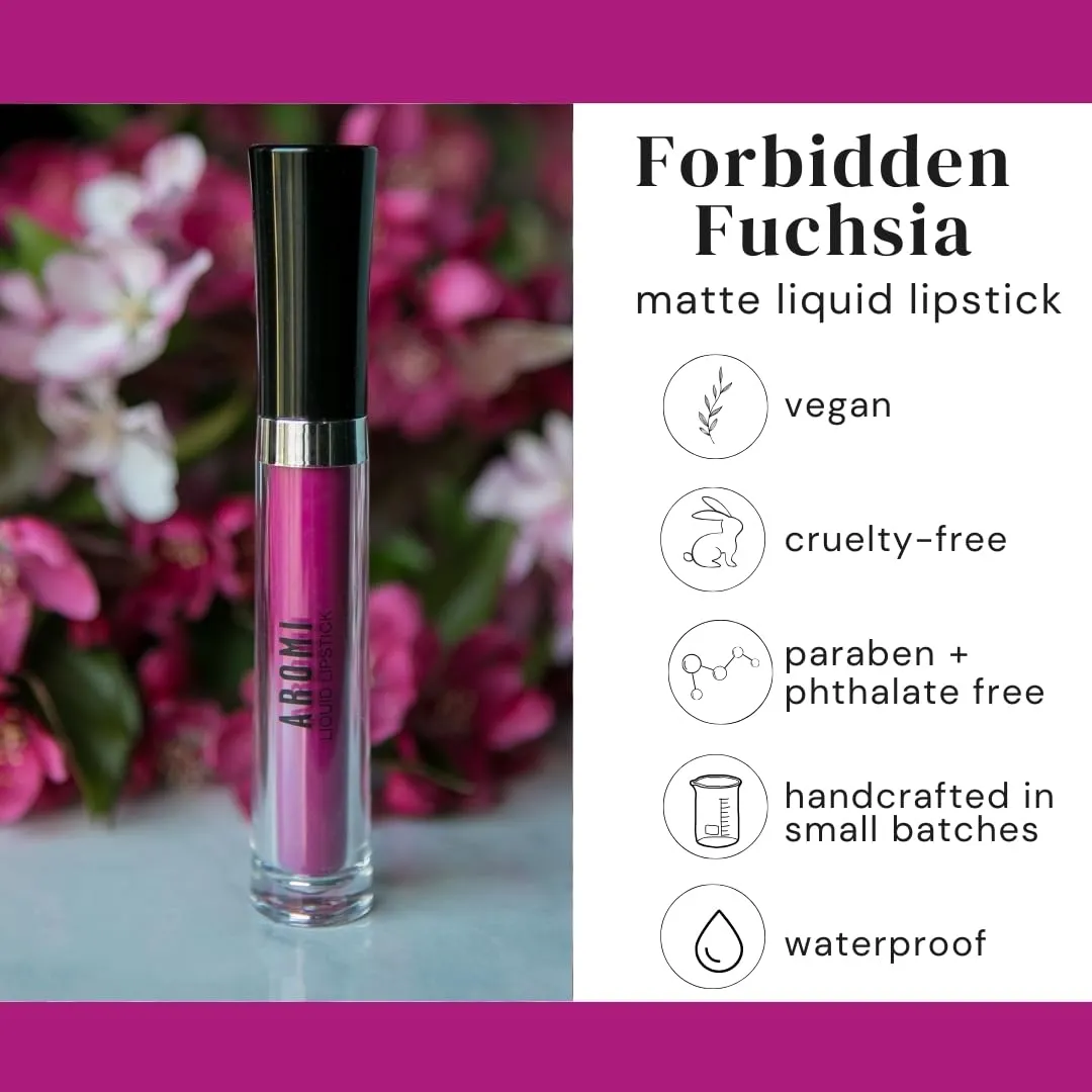 Aromi Matte Liquid Lipstick | Long-Lasting, Smudge Proof, Purple Magenta Lip Color, Waterproof, Pink Raspberry, Paraben, Phthalate,   Gluten Free (Forbidden Fuchsia)