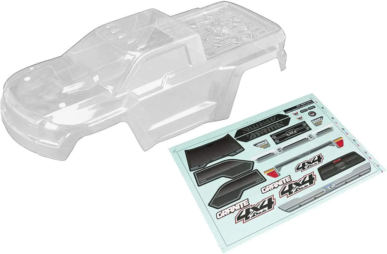 ARRMA 1/10 Body with Decals, Clear: Granite 4x4, AR402261