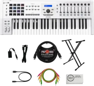 Arturia KeyLab 49 MkII Professional MIDI Controller and Software | White Bundled with Patch Cables |4pk   MIDI Cable   Cleaning Cloth   Keyboard Stand (5 Items)
