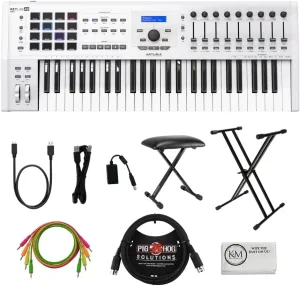 Arturia KeyLab 49 MkII Professional MIDI Controller and Software | White Bundled with Patch Cables |4pk   MIDI Cable   Cleaning Cloth   Keyboard Stand   Bench (6 Items)