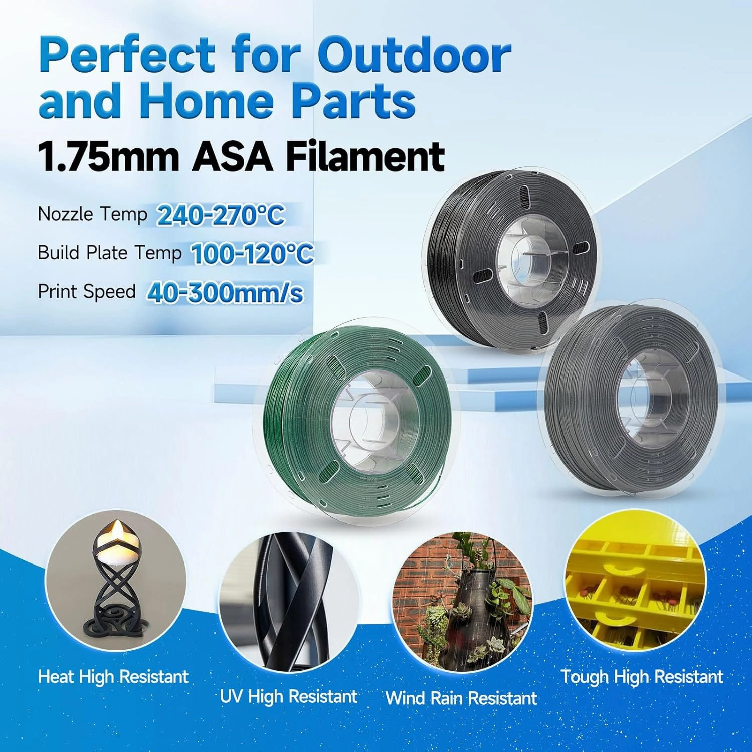 ASA Filament 1.75mm Sparkle Racing Green,ASA 3D Printer Filament 1kg(2.2lbs),Heat&Weather Resistant&High UV Resistance for Printing Outdoor Functional Parts,Dimensional Accuracy±0.02mm