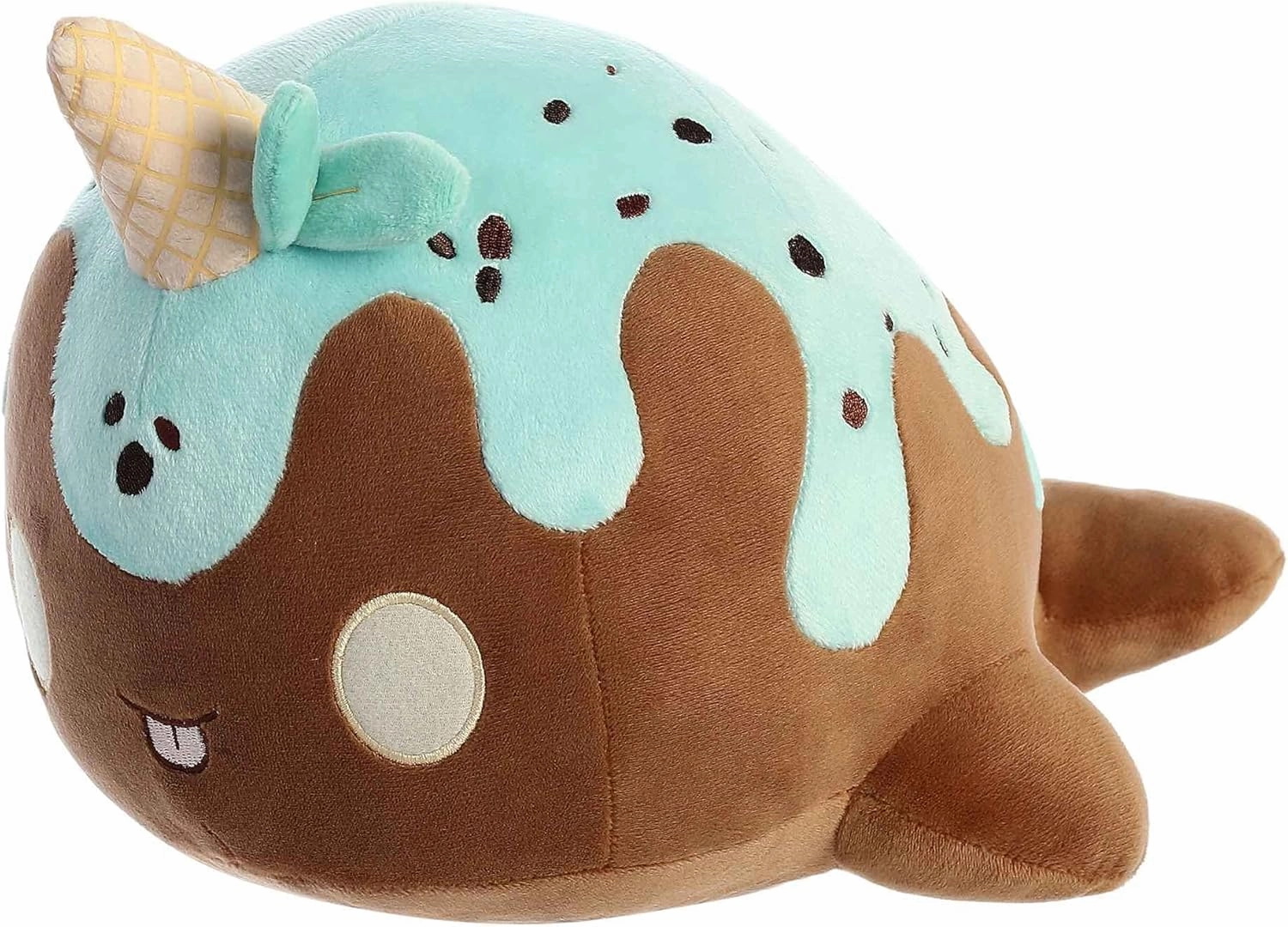 Aurora® Enchanting Tasty Peach® Mint Chocolate Nomwhal Stuffed Animal - Bright & Colorful Design - Showpiece Plush - Brown 12.5 Inches