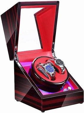 Automatic Watch Winder,Automatic Double Watch Winder Box with Led Illumination Piano Paint Exterior Dual Power Supply 4 Rotation Modes Watch Winder,Red