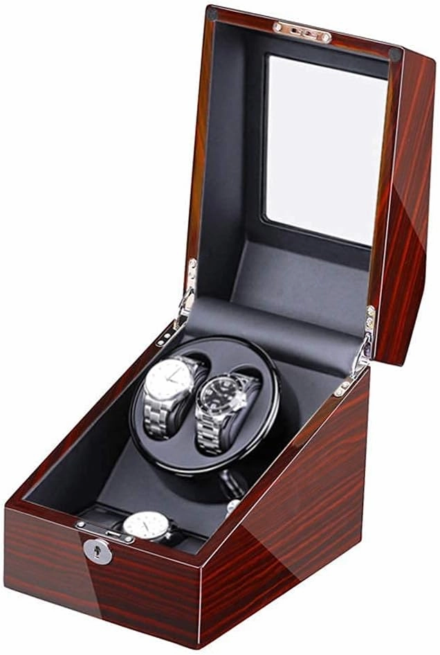 Automatic Watch Winder Automatic Watch Winder for 2 Watches   3 Storage Quiet Motor Adapter and Battery Powered Wood Shell Piano Paint Exterior