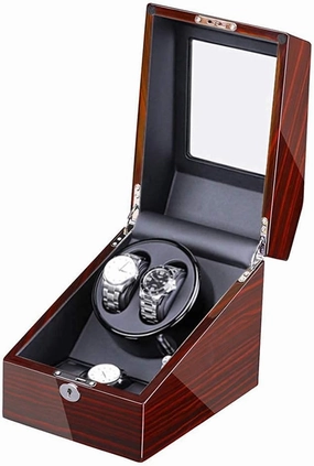 Automatic Watch Winder Automatic Watch Winder for 2 Watches   3 Storage Quiet Motor Adapter and Battery Powered Wood Shell Piano Paint Exterior