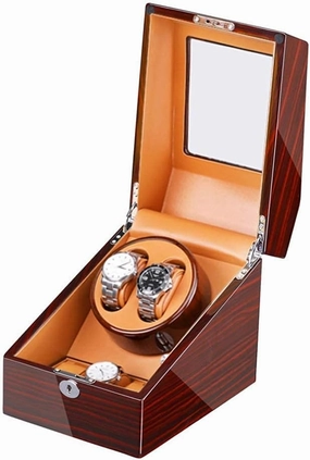 Automatic Watch Winder for 2 Watches   3 Storage Quiet Motor Adapter and Battery Powered Wood Shell Piano Paint Exterior (F)
