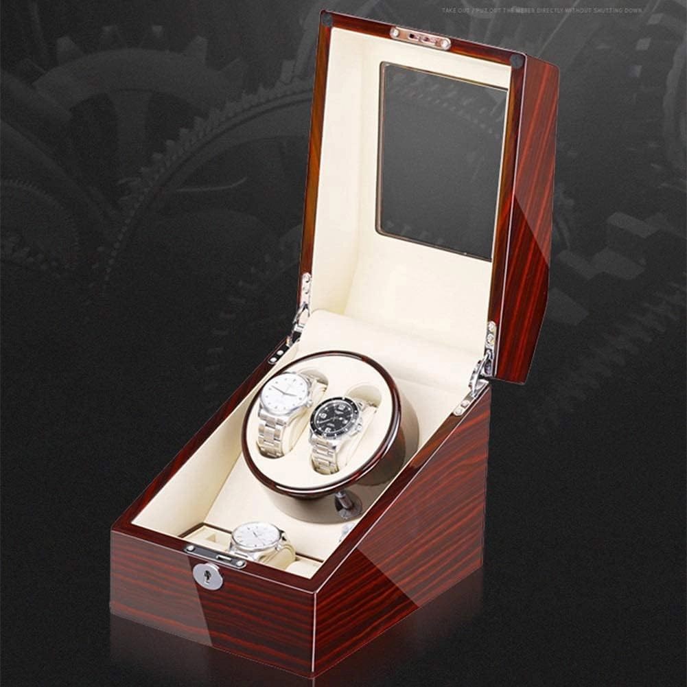 Automatic Watch Winder for 2 Watches   3 Storage Quiet Motor Adapter and Battery Powered Wood Shell Piano Paint Exterior (F)