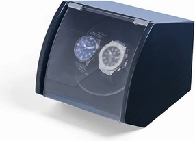 Automatic Watch Winder,Watch Double Watch Winder, for Automatic Watches, Wood Shell Piano Paint Exterior,Flexible Plush Pillow,Red and Blu,Blue