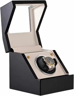 Automatic Watch Winder Watch Rotator with Super Quiet Motor Flexible Watch Pillows Watch Turner Watch Shaker 4 Modes Battery Or AC Adapter Wood (Black A)