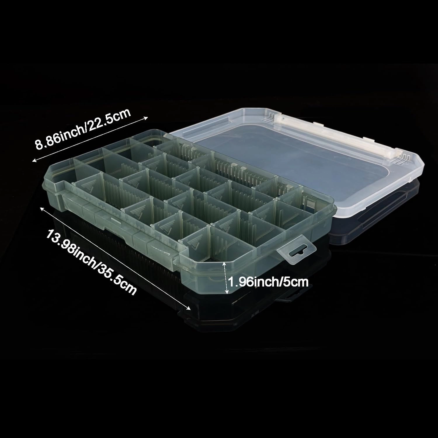Aventik Super Large Waterproof Fishing Tackle Box – Portable DIY Insert Dividers, Sturdy PP Case for Lure & Gear Storage (13.98” x 8.86” x 1.89”) (4 Compartments​)