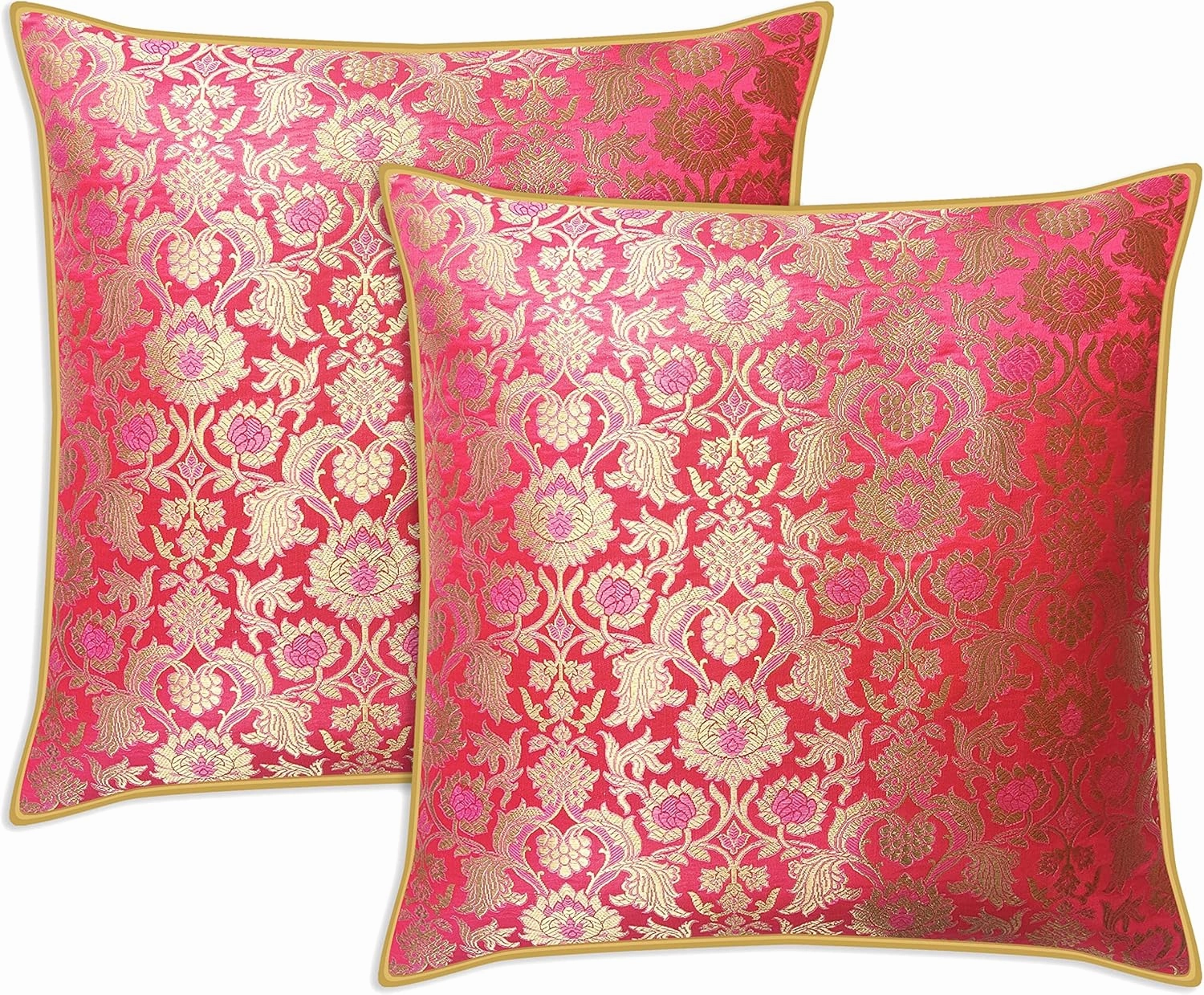 AVKA Studio Craftbot Floral Throw Pillow Covers - Pack of 2 Faux Silk Brocade Decorative Pillows - 18x18 - Coral/Dark Peach - Indian Cushion Cover - Cover Only