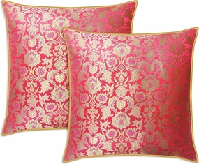 AVKA Studio Craftbot Floral Throw Pillow Covers - Pack of 2 Faux Silk Brocade Decorative Pillows - 18x18 - Coral/Dark Peach - Indian Cushion Cover - Cover Only