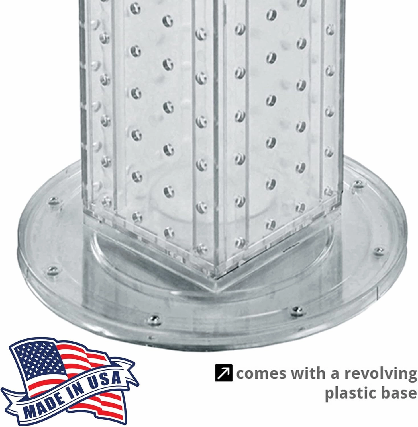 Azar Displays 700220-CLR-2C16 Four-Sided 4”W x 12” Revolving Pegboard Tower Kit Counter Display with 16-Pack of 2 inch Locking Hooks, Clear