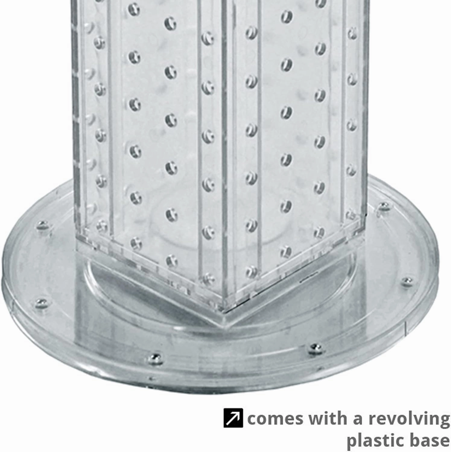Azar Displays 700220-CLR-2C16 Four-Sided 4”W x 12” Revolving Pegboard Tower Kit Counter Display with 16-Pack of 2 inch Locking Hooks, Clear