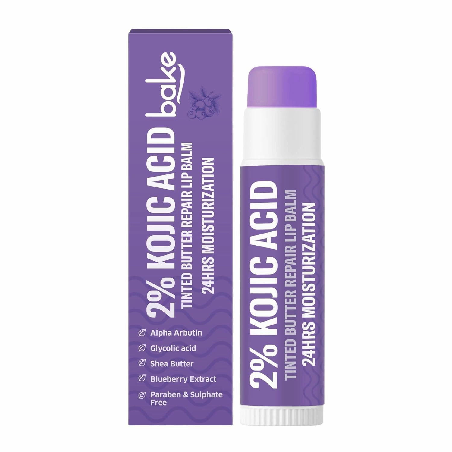 B AK E 2% K oj i c A c i d T i n t e d Butter Brightening Lip Balm with 1% Alpha Arbutin & Glycolic Acid 24 Hours Moisturization