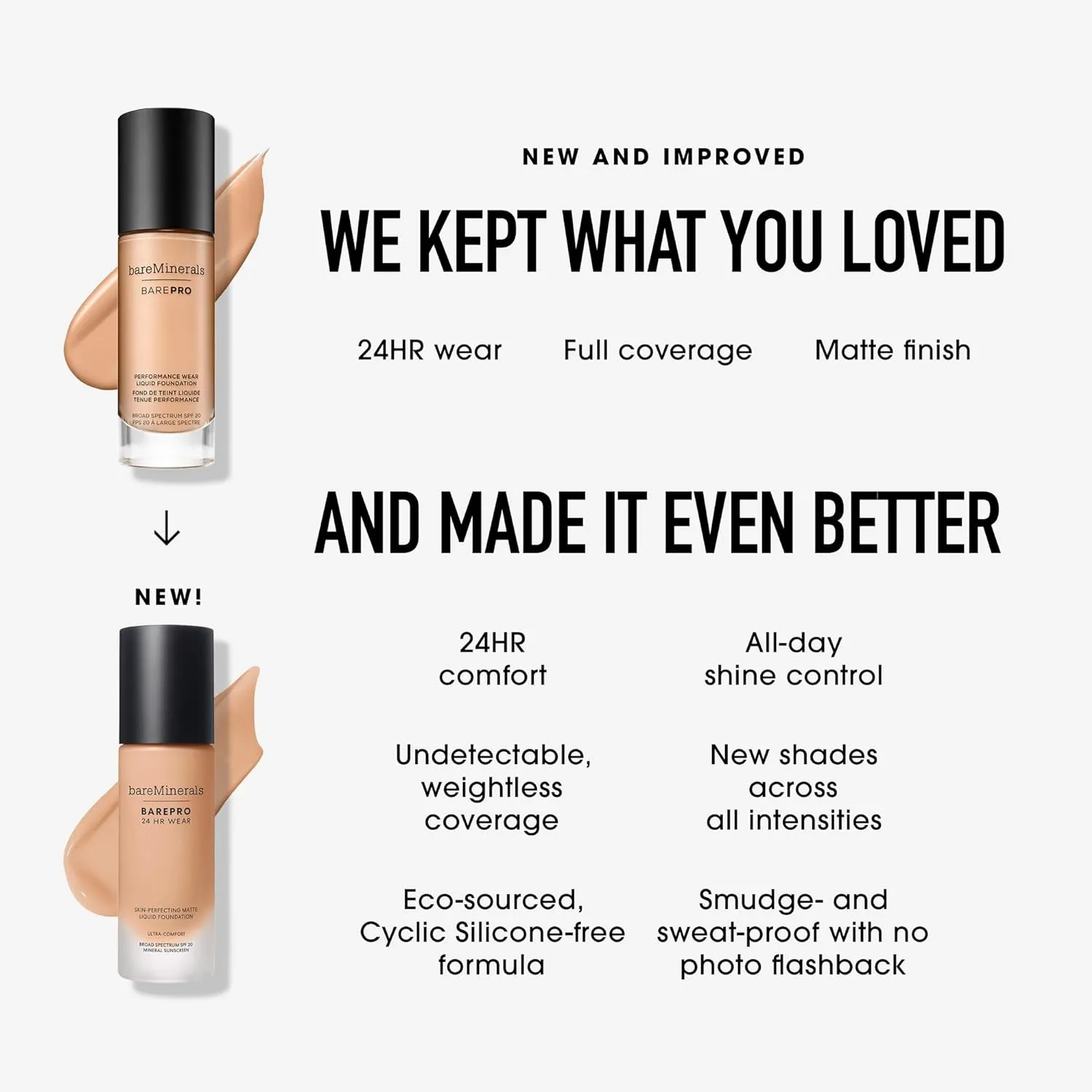 bareminerals Barepro 24HR Wear Matte Liquid Foundation Mineral SPF 20, Full Coverage Foundation Makeup for Mature Skin, Oil-Free, Vegan