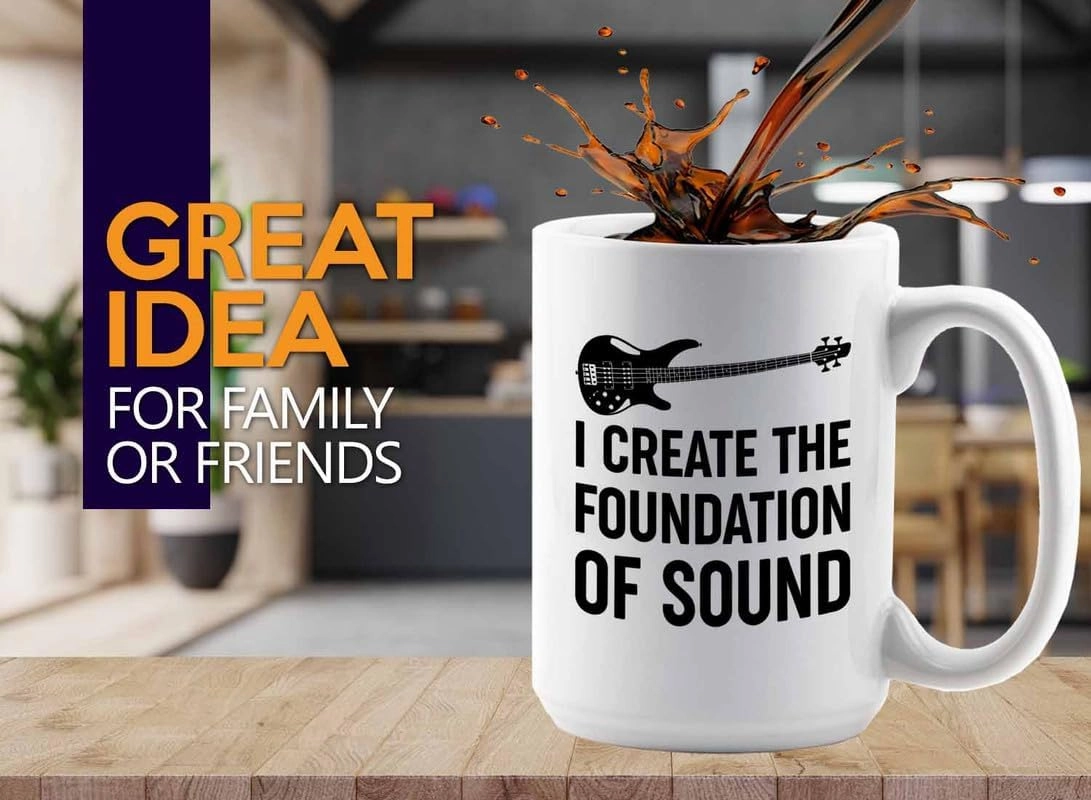 Bass Player Coffee Mug 15oz White -Foundation of sound - Bassist Guitarist Musician Ban Orchestra 4 String Player Music Lover Jazz Beginner Soundman
