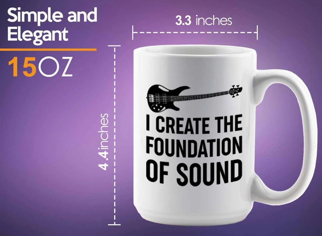 Bass Player Coffee Mug 15oz White -Foundation of sound - Bassist Guitarist Musician Ban Orchestra 4 String Player Music Lover Jazz Beginner Soundman