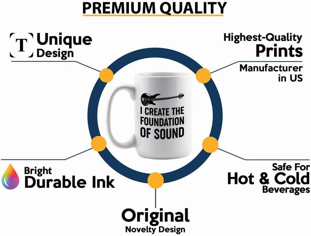 Bass Player Coffee Mug 15oz White -Foundation of sound - Bassist Guitarist Musician Ban Orchestra 4 String Player Music Lover Jazz Beginner Soundman