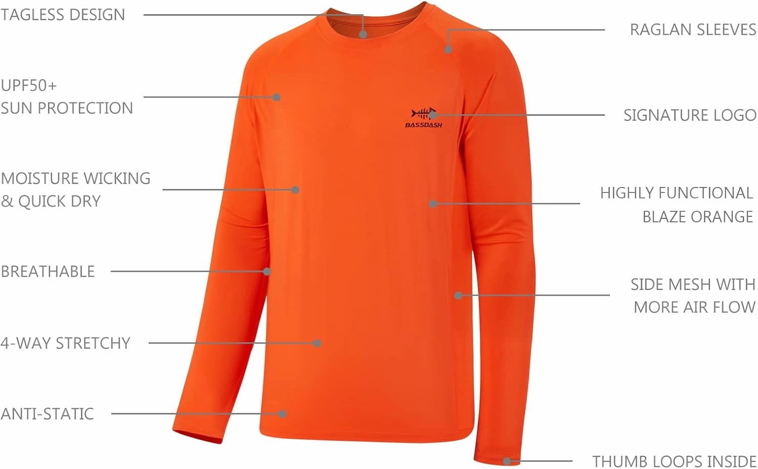 BASSDASH Men's Hunting Camo Performance Long Sleeve Shirt Fishing UPF50  FS13M