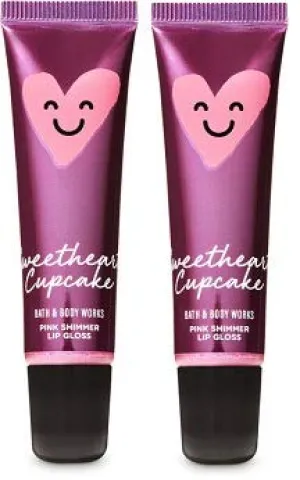 Bath and Body Works 2 Pack Sweetheart Cupcake Pink Shimmer Lip Gloss .47 Oz.