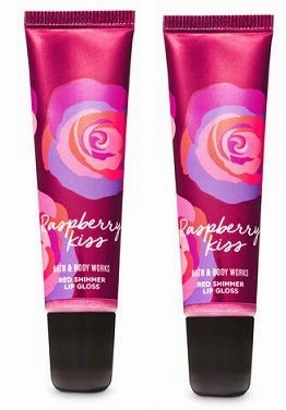 Bath and Body Works 2 Pack Raspberry Kiss Red Shimmer Lip Gloss .47 Oz.
