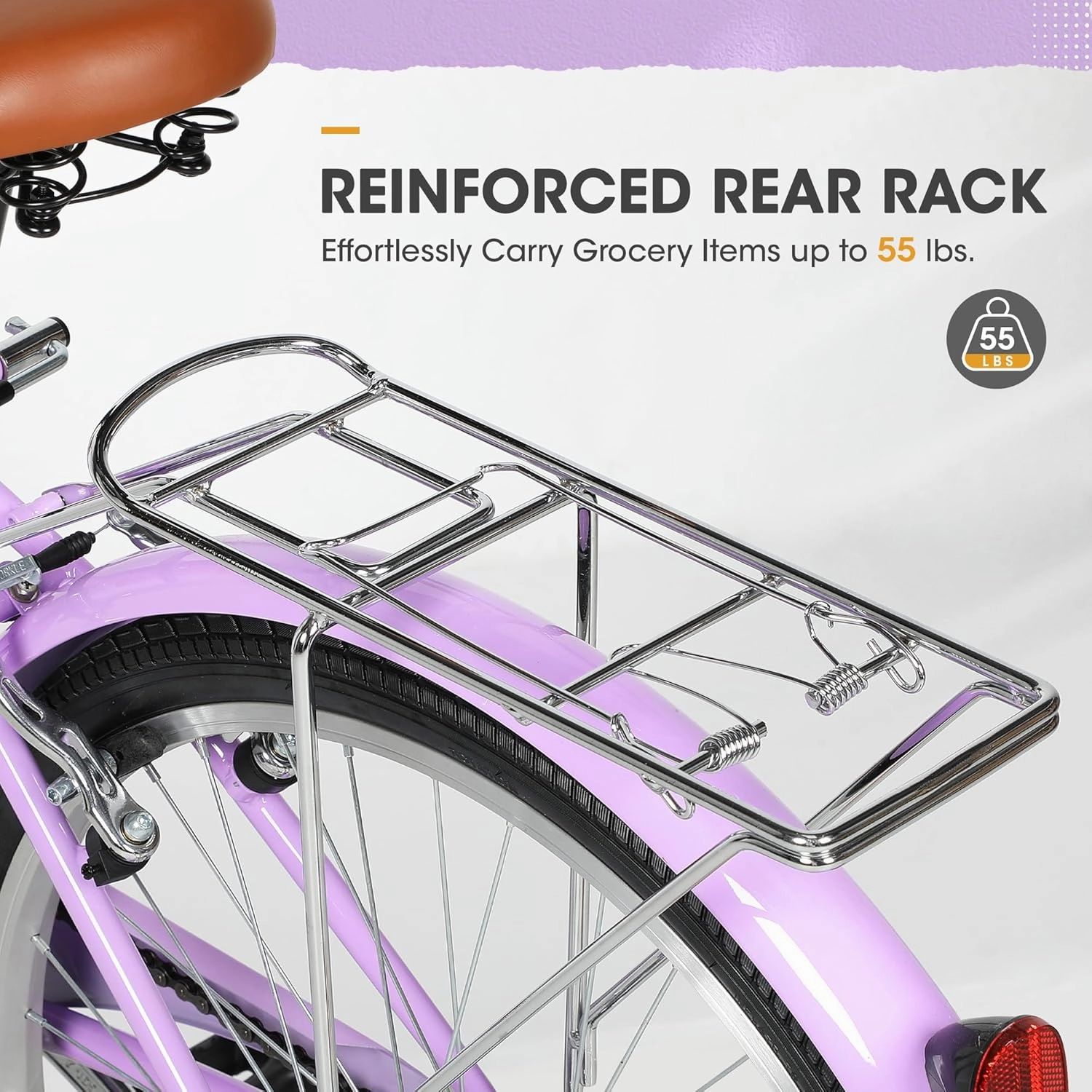 Beach Cruiser Bike for Women and Men, 24 26 inch Female Commuter Bicycle with Basket, 1 Speed Womens Bike with Rear Rack/High-Carbon Steel/Front & Rear Fenders, Multi Color