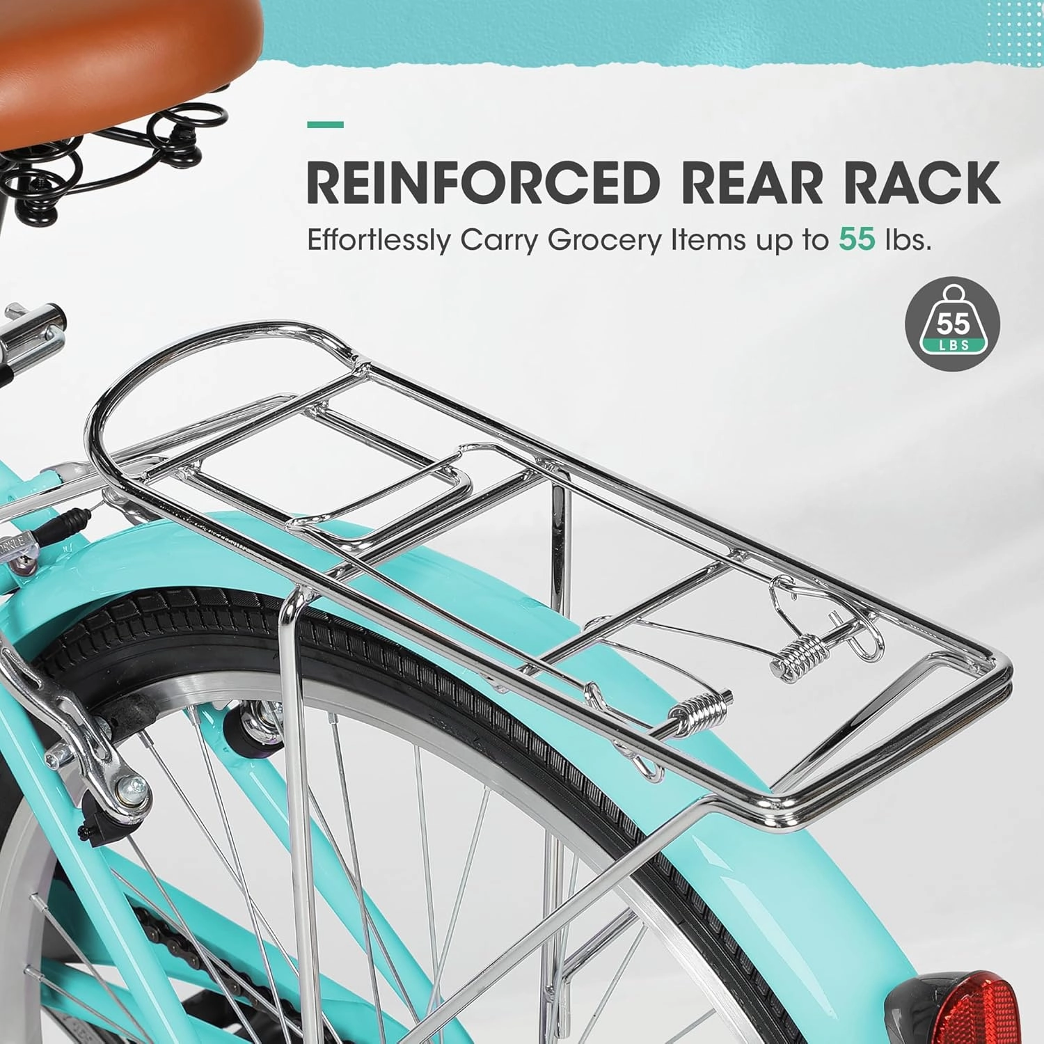 Beach Cruiser Bike for Women and Men, 24 26 inch Female Commuter Bicycle with Basket, 1 Speed Womens Bike with Rear Rack/High-Carbon Steel/Front & Rear Fenders, Multi Color