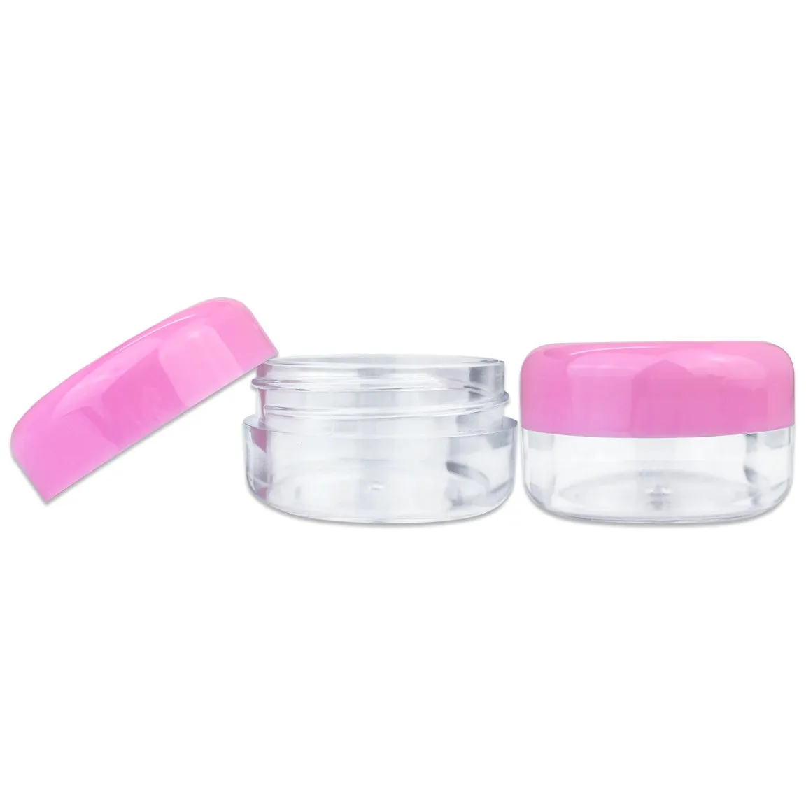 Beauticom 15 gram/15ml Empty Clear Small Round Travel Container Jars with Lids for Make Up Powders, Eyeshadow Pigments, Lotions, Creams, Lip Balm, Lip Gloss, Samples (60 Pieces, Pink Lid)