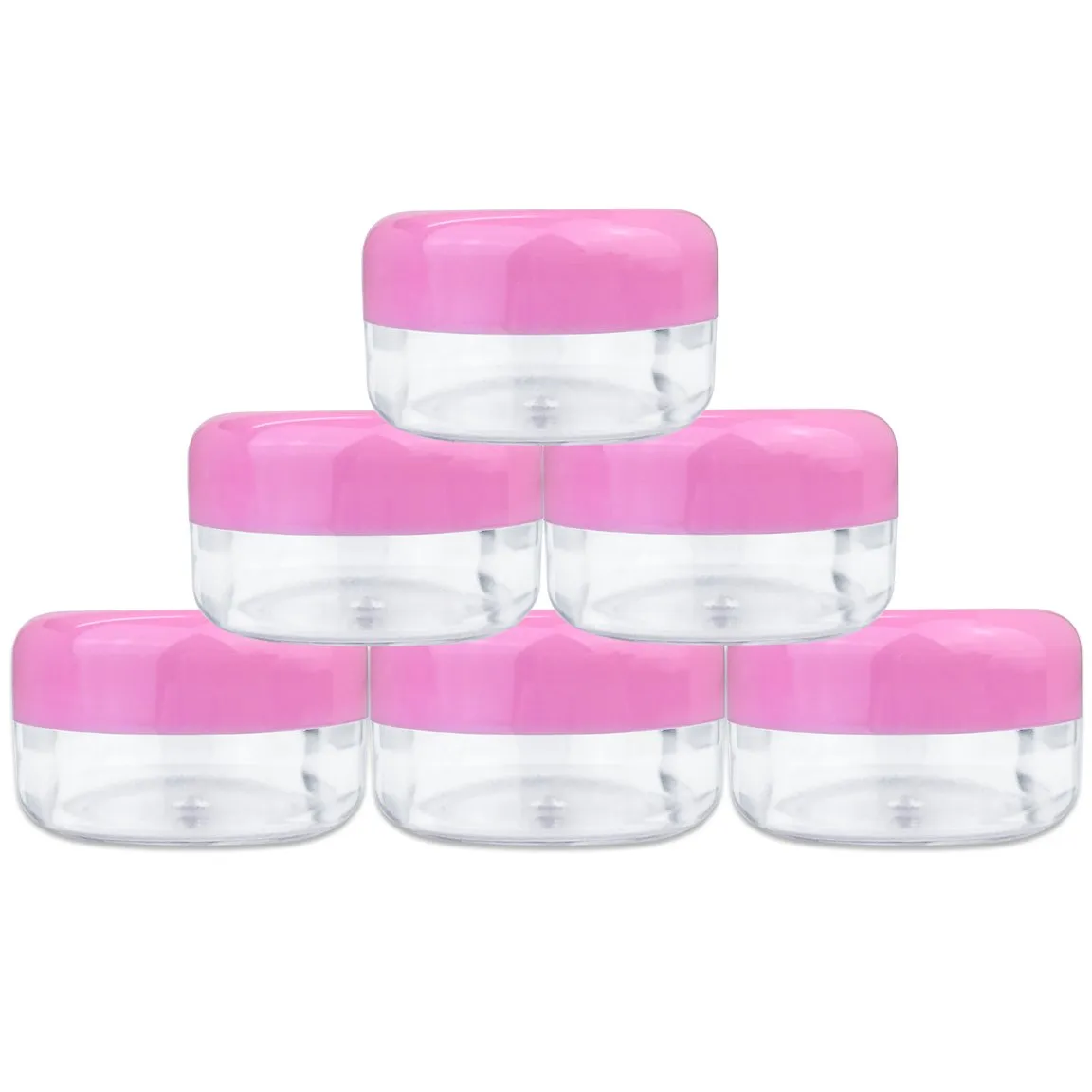 Beauticom 15 gram/15ml Empty Clear Small Round Travel Container Jars with Lids for Make Up Powders, Eyeshadow Pigments, Lotions, Creams, Lip Balm, Lip Gloss, Samples (60 Pieces, Pink Lid)