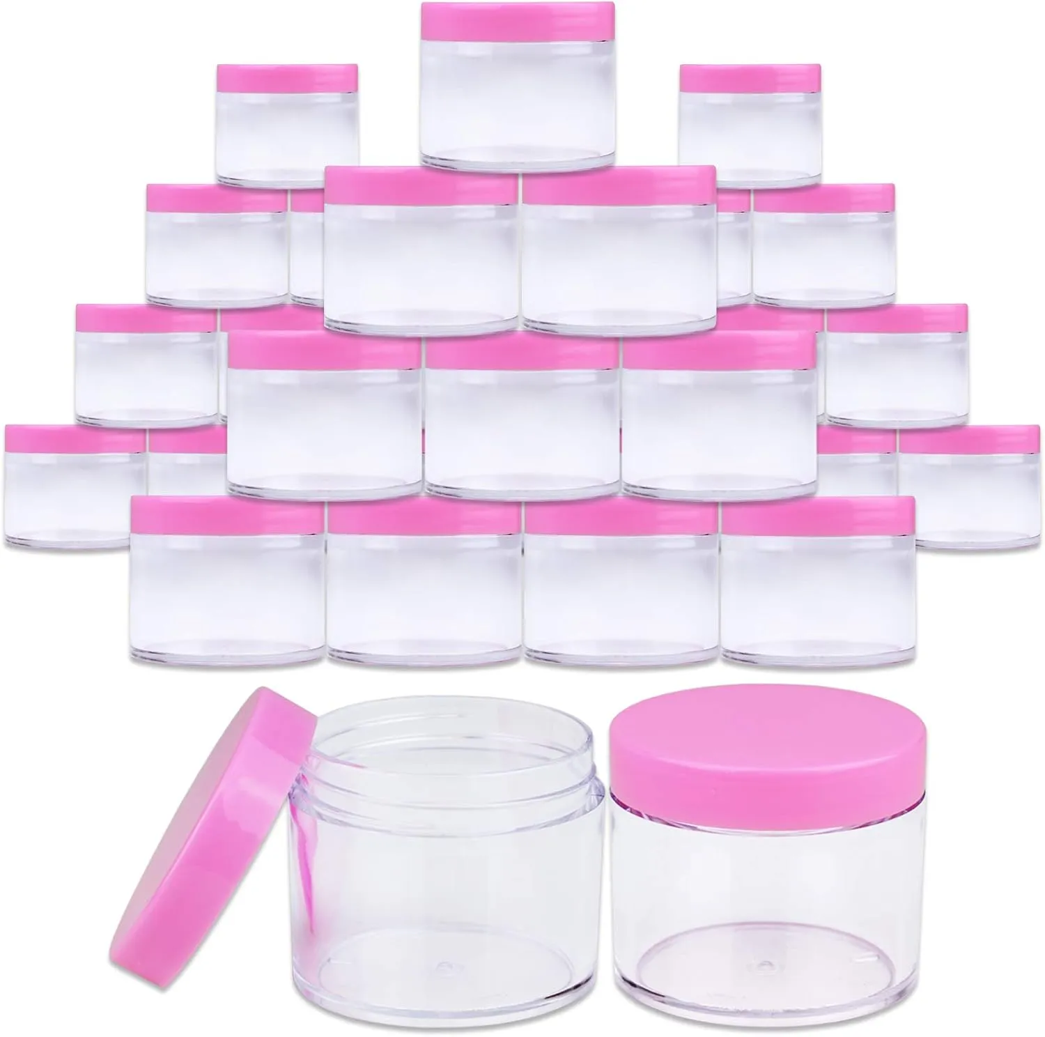 Beauticom® High-Grade Quality 2 oz./ 60 Grams/ 60 ML (Quantity: 36 Packs) Thick Wall Crystal Clear Plastic Jars Container with PINK Lids for Cosmetic, Lip Balm, Lip Gloss, Creams, Lotions, Liquids, Glitter, Charms, Nails - LEAK-PROOF JARS!!