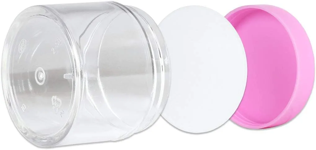 Beauticom® High-Grade Quality 2 oz./ 60 Grams/ 60 ML (Quantity: 36 Packs) Thick Wall Crystal Clear Plastic Jars Container with PINK Lids for Cosmetic, Lip Balm, Lip Gloss, Creams, Lotions, Liquids, Glitter, Charms, Nails - LEAK-PROOF JARS!!