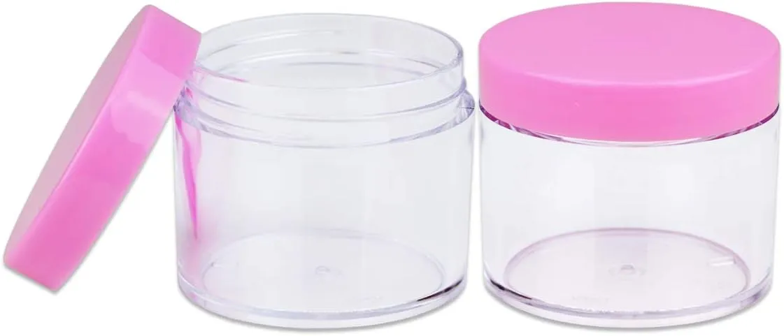 Beauticom® High-Grade Quality 2 oz./ 60 Grams/ 60 ML (Quantity: 36 Packs) Thick Wall Crystal Clear Plastic Jars Container with PINK Lids for Cosmetic, Lip Balm, Lip Gloss, Creams, Lotions, Liquids, Glitter, Charms, Nails - LEAK-PROOF JARS!!