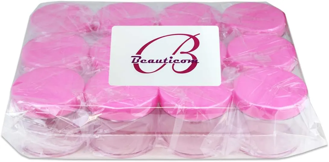 Beauticom® High-Grade Quality 2 oz./ 60 Grams/ 60 ML (Quantity: 36 Packs) Thick Wall Crystal Clear Plastic Jars Container with PINK Lids for Cosmetic, Lip Balm, Lip Gloss, Creams, Lotions, Liquids, Glitter, Charms, Nails - LEAK-PROOF JARS!!