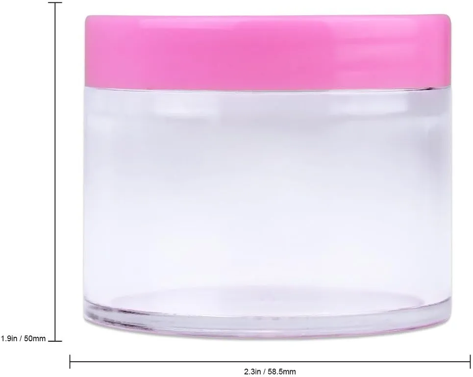 Beauticom® High-Grade Quality 2 oz./ 60 Grams/ 60 ML (Quantity: 36 Packs) Thick Wall Crystal Clear Plastic Jars Container with PINK Lids for Cosmetic, Lip Balm, Lip Gloss, Creams, Lotions, Liquids, Glitter, Charms, Nails - LEAK-PROOF JARS!!