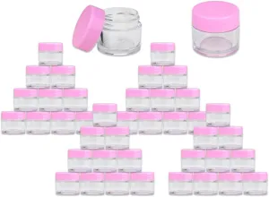 Beauticom® High-Graded Quality 7 Grams/7 ML (Quantity: 60 Packs) Thick Wall Clear Plastic LEAK-PROOF Jars Container with PINK Lids for Cosmetic, Lip Balm, Lip Gloss, Creams, Lotions, Liquids