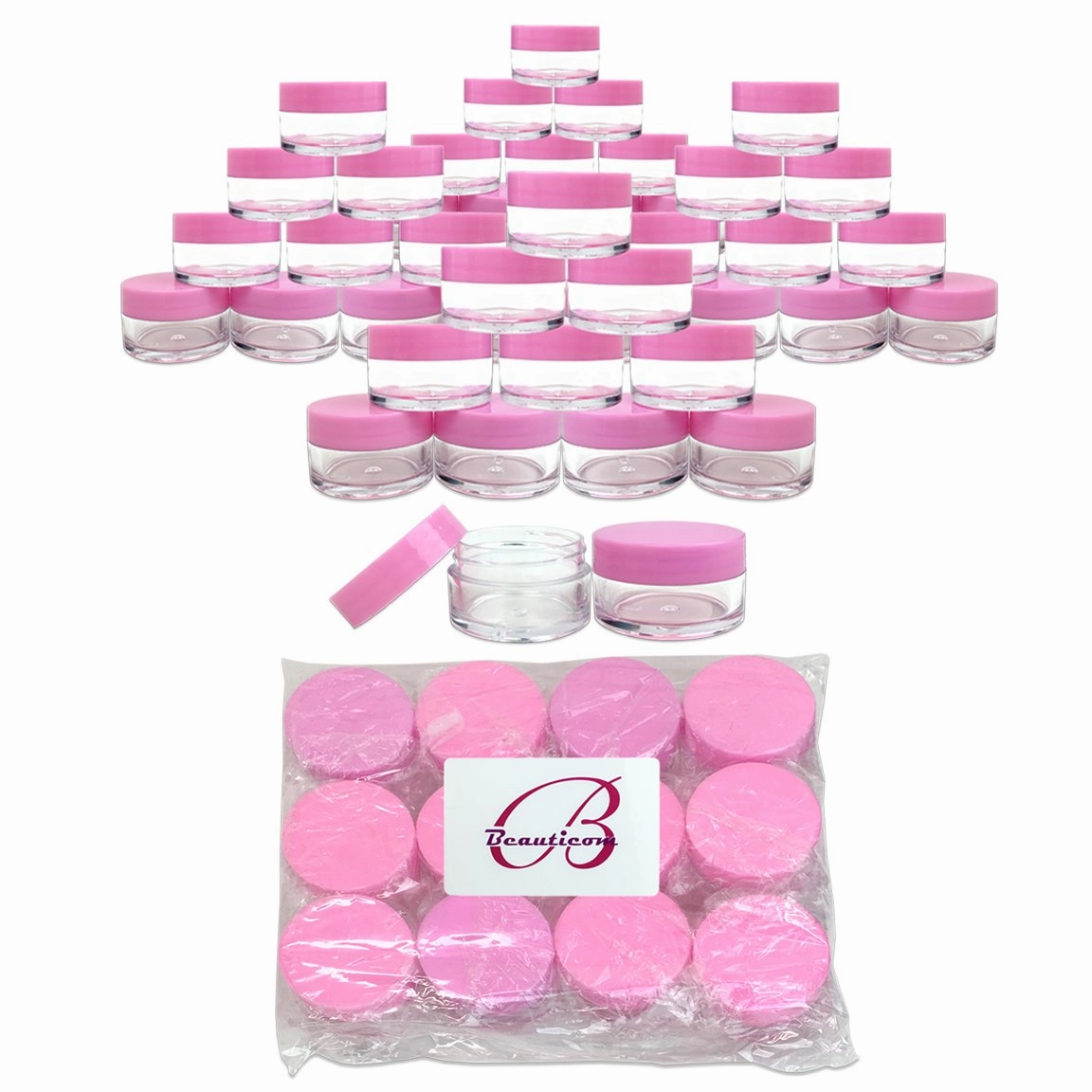 Beauticom 120 x 20g gram Pink Lid Small Jar Containers for Sample Lotion Cream Powder Lip Balm Makeup Cosmetic etc