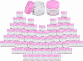Beauticom High-Graded Quality 7 Grams/7 ML (Quantity: 1440 Packs) Thick Wall Clear Plastic LEAK-PROOF Jars Container with PINK Lids for Cosmetic, Lip Balm, Lip Gloss, Creams, Lotions, Liquid