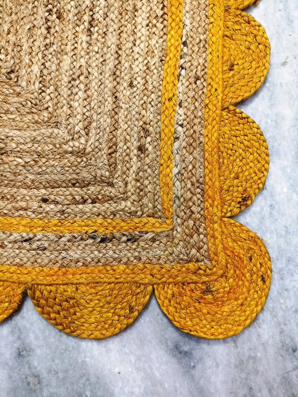 Beautiful Indian Handmade Braided Natural Jute with Yellow Scalloped Design Area Rug, Home Décor Rug Size - 2.6 x 9 Feet (78 cm x 270 cm)