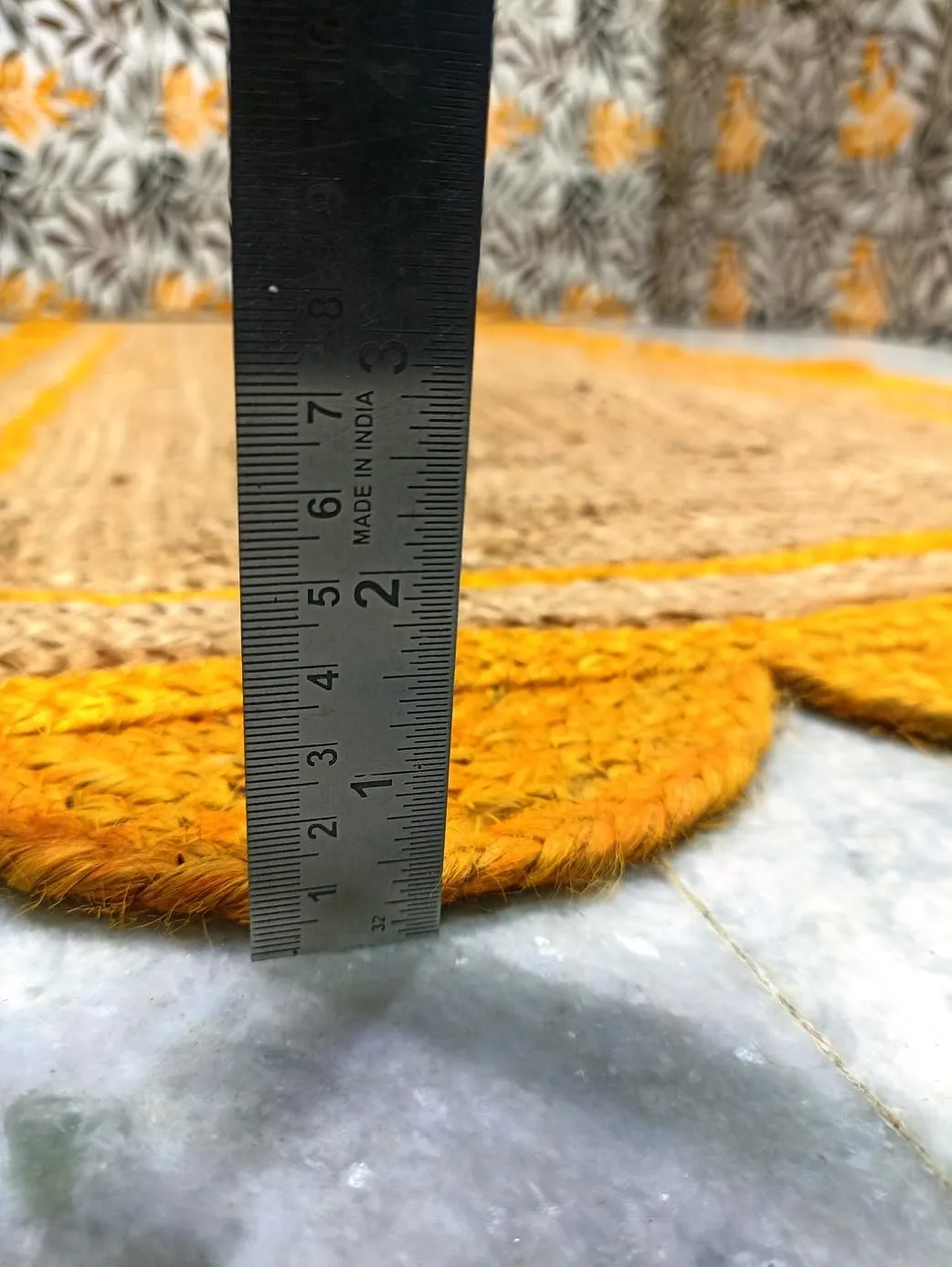 Beautiful Indian Handmade Braided Natural Jute with Yellow Scalloped Design Area Rug, Home Décor Rug Size - 2.6 x 9 Feet (78 cm x 270 cm)