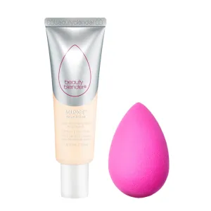 Beautyblender Bounce Liquid Whip Long Wear Foundation (1.00 C Light Ivory) & Original Pink Beauty Blender Makeup Sponge Bundle