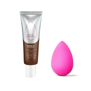 Beautyblender Bounce Liquid Whip Long Wear Foundation (4.70 C Deep Ebony) & Original Pink Beauty Blender Makeup Sponge Bundle