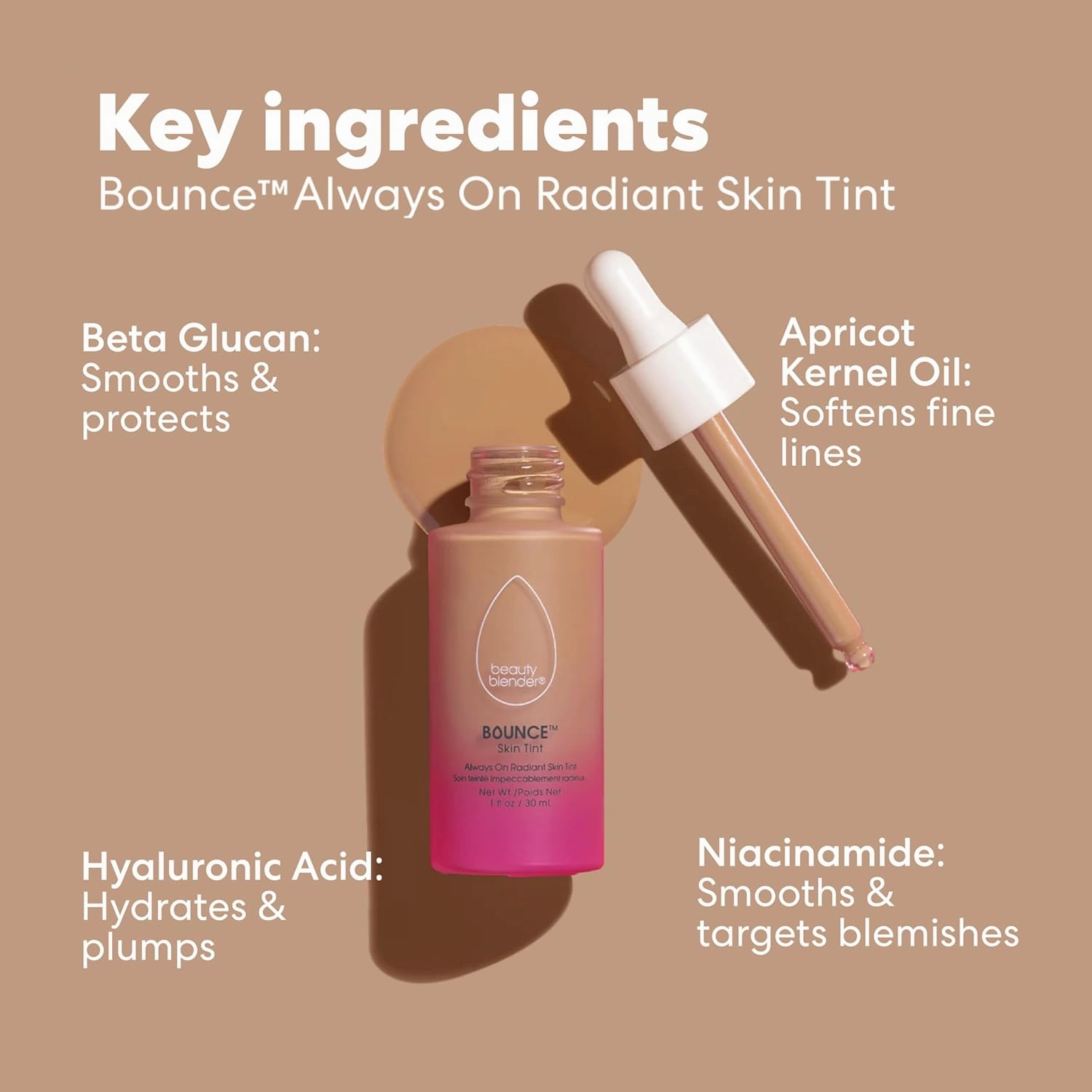 Beautyblender 12-Hour Always on Radiant Skin Tint, Breathable Serum Foundation Stays Put for All Day Long Wear, Infused with Hyaluronic Acid & Niacinamide, Light 1