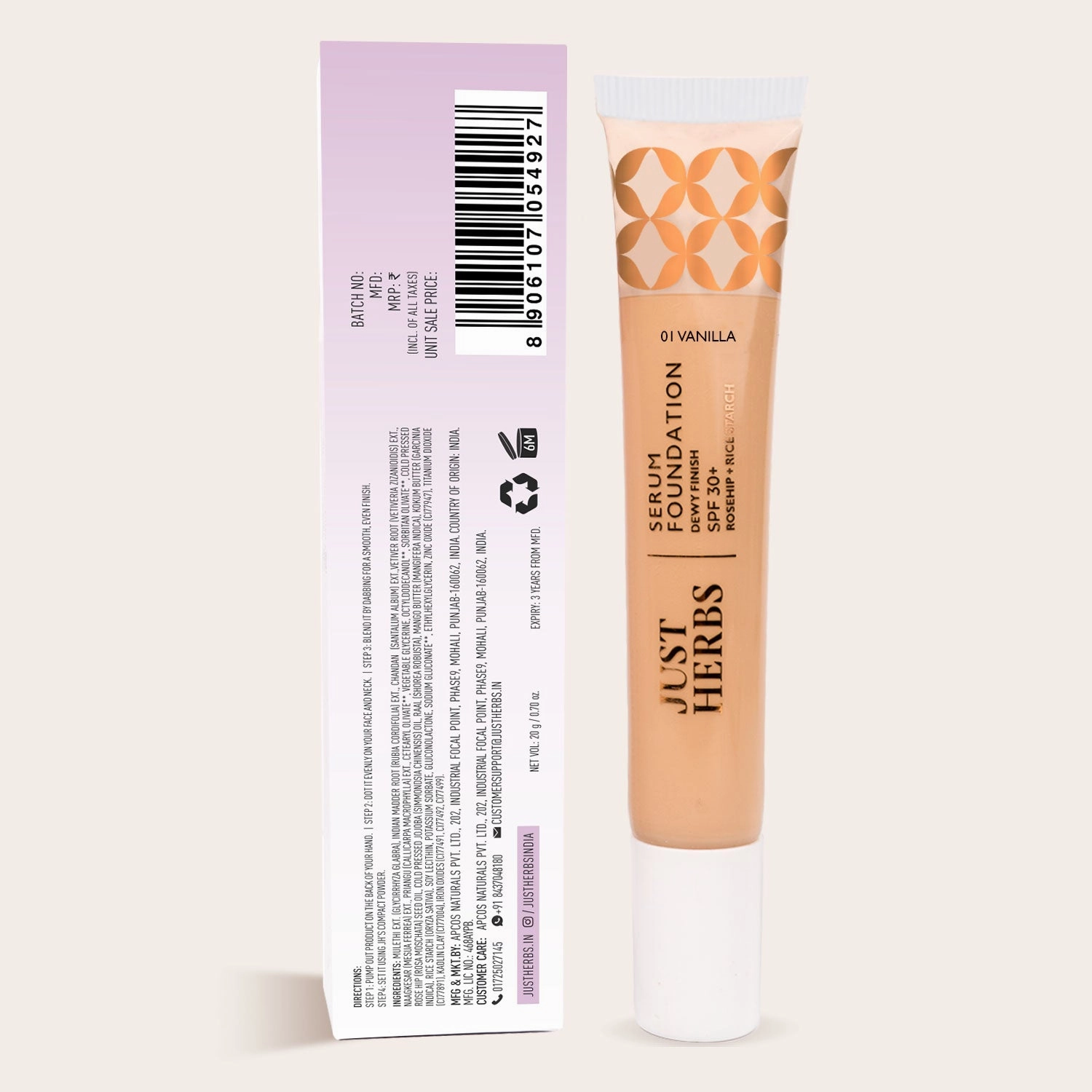 Beige: Serum Foundation Dewy Finish SPF30  Tube with Rosehip & Rice Starch