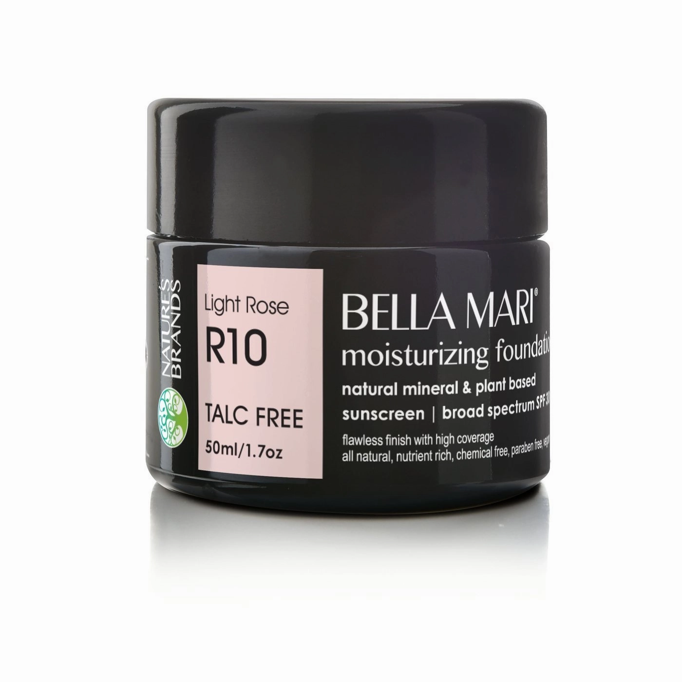 Bella Mari Natural Moisturizing Foundation, Light Rose (R10); 1.7floz Glass