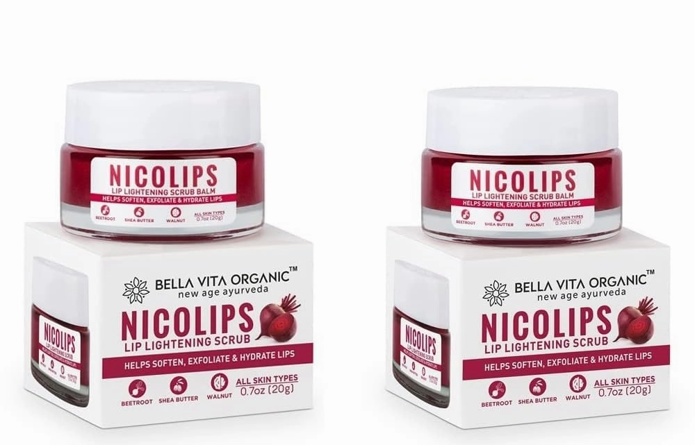 Bella Vita Organic NicoLips Lip Balm Scrub For Lightening & Brightening Dark Lips For Men & Women, 20g Each | Set Of 2